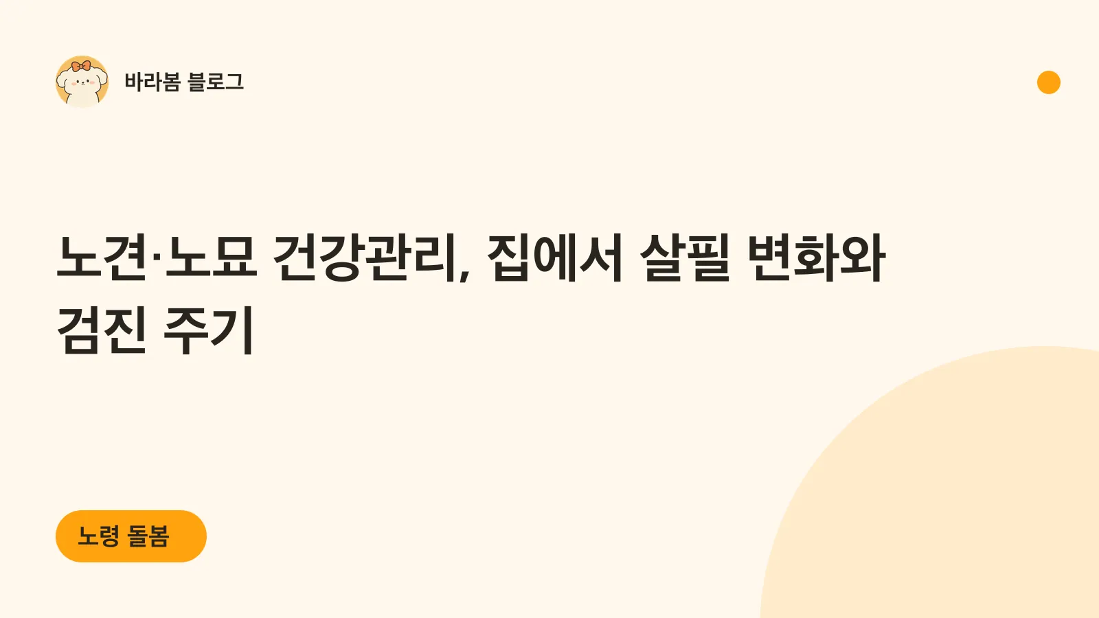 노견·노묘 건강관리, 집에서 살필 변화와 검진 주기를 담은 바라봄 블로그 제목 카드